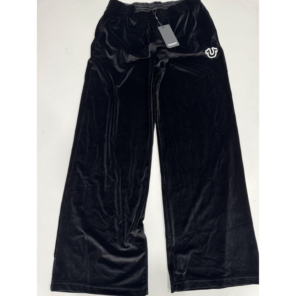TRUE RELIGION Women's Velour PUFF WIDE LEG PANT SIZE:XL Jet Black